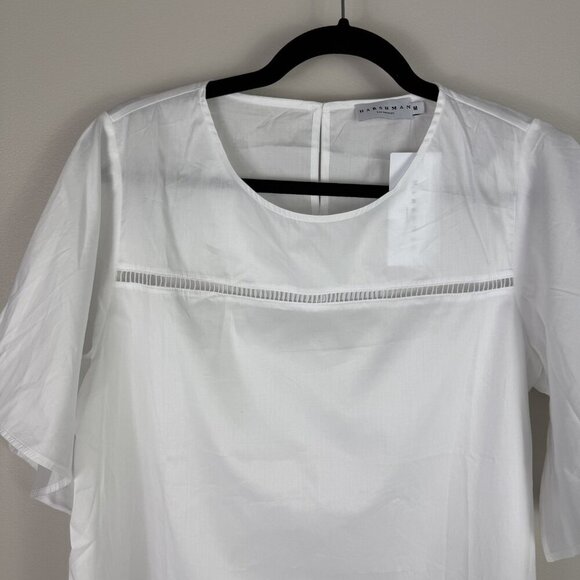Anthro Harshman Zinnia Blouse Womens Medium White Flutter Sleeve Cotton Top New - Picture 3 of 9